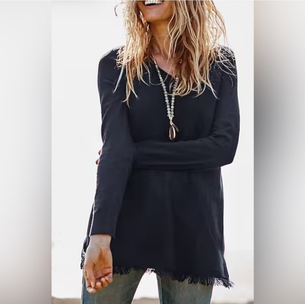 NWT J. Jill Navy Blue Fringe Hem Tunic Top‎ Size Small